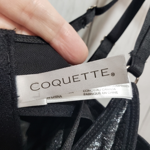 Coquette Silver Fox Boned Shimmer Knit Bustier Size Large Black Mesh Strappy. - Picture 4 of 8